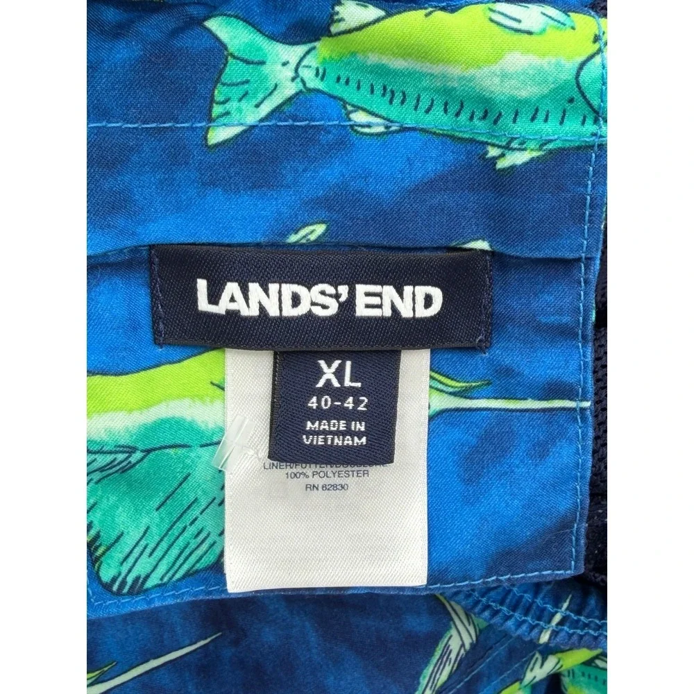 Lands' End Swim Trunks Men XL Blue Fish Print Marlin‎ Mahi Mahi 7in Inseam